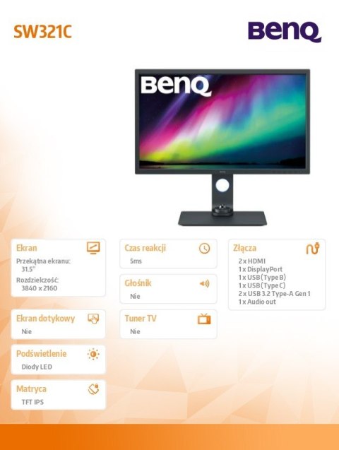 Monitor 31.5 cala SW321C 4K LED 4ms/4K/1000:1/HDMI Monitor 31.5 cala SW321C 4K LED 4ms/4K/1000:1/HDMI
