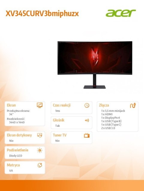 Monitor 34 cali XV345CURV3bmiphuzx Monitor 34 cali XV345CURV3bmiphuzx