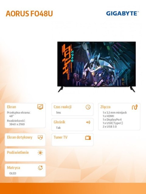 Monitor 48 cali AORUS FO48U 1ms/OLED/HDMI/DP/UHD/120 Monitor 48 cali AORUS FO48U 1ms/OLED/HDMI/DP/UHD/120