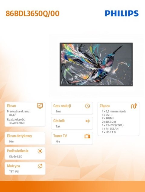 Monitor 86BDL3650Q 86 cali Public Display