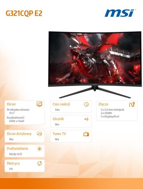 Monitor G321CQP E2 31.5 cala Zakrzywiony/QHD/VA/170Hz