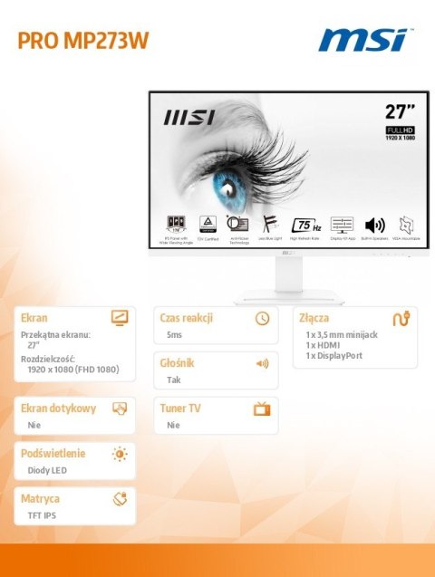 Monitor PRO MP273W 27 cali IPS /FHD/75Hz/HDMI DP/biały