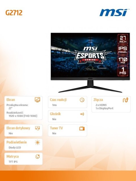 Monitor gamingowy 27 cali G2712 IPS FLAT/LED/FHD/170Hz