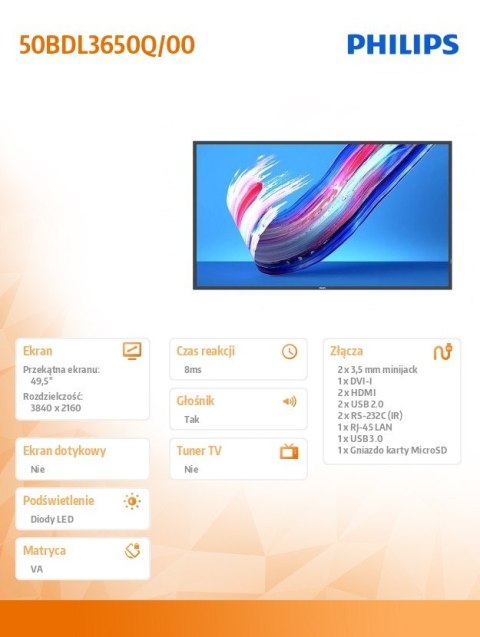 Monitor wielkoformatowy 50BDL3650Q 50 cali Public Display