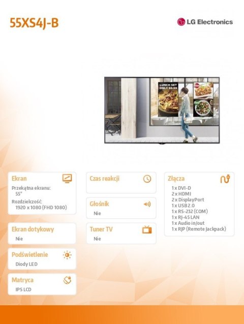 Monitor wielkoformatowy 55 cali 55XS4J 4000cd/m2 24/7 Monitor wielkoformatowy 55 cali 55XS4J 4000cd/m2 24/7