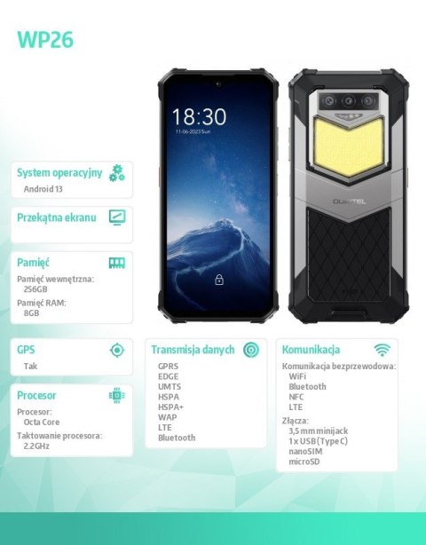 Smartfon WP26 8/256GB 10000 mAh DualSIM czarny Smartfon WP26 8/256GB 10000 mAh DualSIM czarny