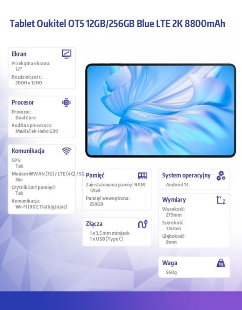 Tablet OT5 12/256GB 11000 mAh 12 cali niebieski Tablet OT5 12/256GB 11000 mAh 12 cali niebieski