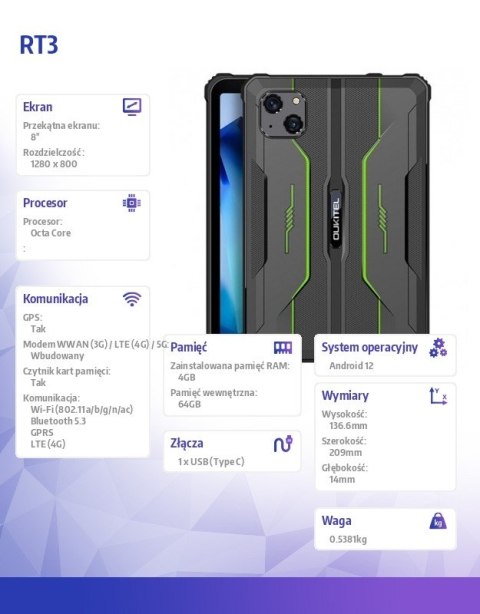 Tablet RT3 8 cali 4/64GB 5150 mAh zielony Tablet RT3 8 cali 4/64GB 5150 mAh zielony