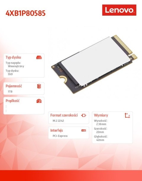 Dysk SSD wewnętrzny 1TB PCIe G4x4 2242 4XB1P80585 Dysk SSD wewnętrzny 1TB PCIe G4x4 2242 4XB1P80585