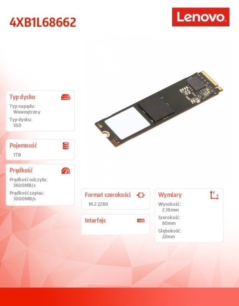 Dysk ThinkCentre 1TB Value PCIe Gen4 NVMe OPAL 2.0 M.2 2280 SSD 4XB1L68662 Dysk ThinkCentre 1TB Value PCIe Gen4 NVMe OPAL 2.0 M.2 2280 SSD 4XB1L68662
