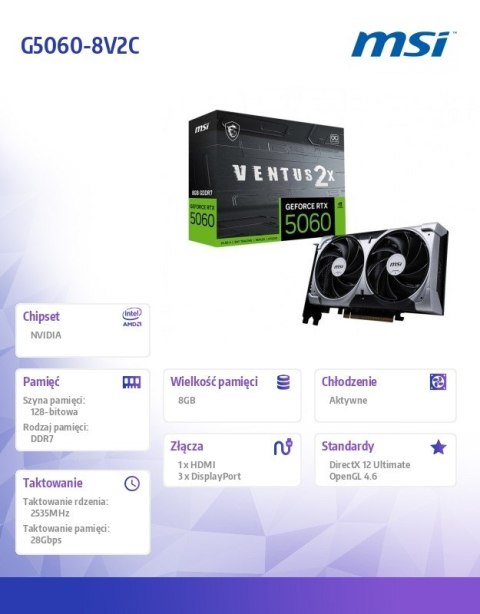 Karta graficzna GeForce RTX 5060 8G VENTUS 2X OC Karta graficzna GeForce RTX 5060 8G VENTUS 2X OC