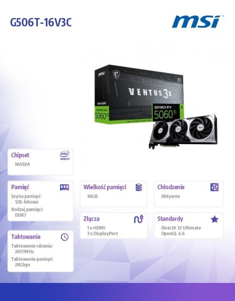 Karta graficzna GeForce RTX 5060 Ti 16G VENTUS 3X OC