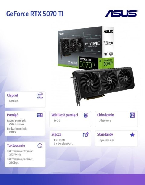 Karta graficzna GeForce RTX 5070 TI PRIME OC 16G B GDDR7 256bit DP/HDMI