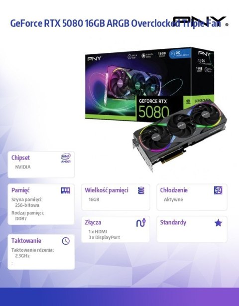 Karta graficzna GeForce RTX 5080 OC ARGB 3F 16GB 256-bit 960GB/s Karta graficzna GeForce RTX 5080 OC ARGB 3F 16GB 256-bit 960GB/s