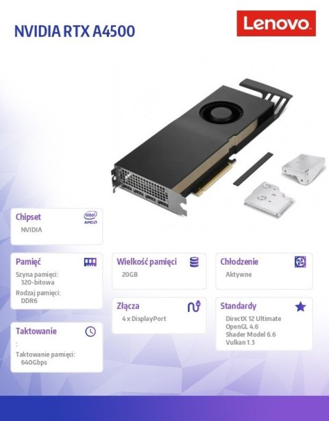 Karta graficzna RTX A4500 20GB GDDR6 4X61J77360 Karta graficzna RTX A4500 20GB GDDR6 4X61J77360