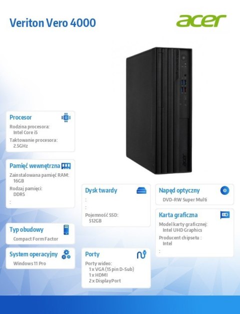 Komputer Veriton VVX4720GT SFF i5-14400/16GB/512GB/W11P Komputer Veriton VVX4720GT SFF i5-14400/16GB/512GB/W11P