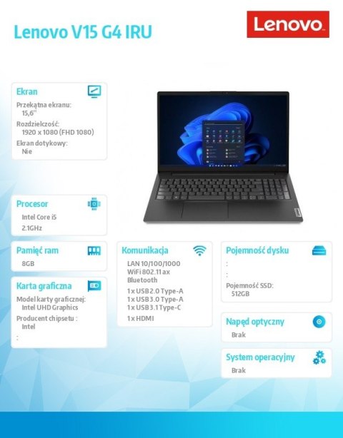 Laptop V15 G4 83A100Q5PB W11P i5-13420H/8GB/512GB/INT/15.6 cala/FHD/Business Black/3Y