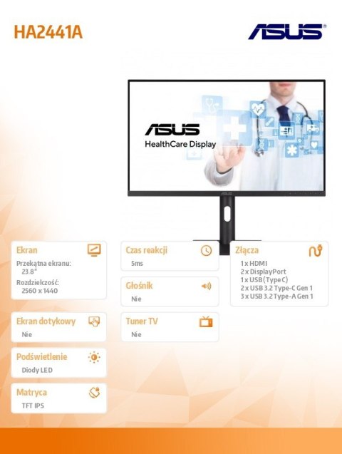 Monitor 23.8 cala HA2441A IPS 3.6MP DICOM USB-C HDMI