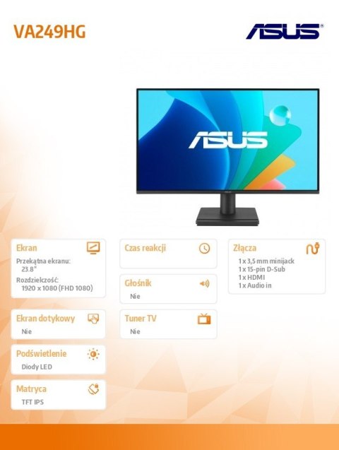 Monitor 23.8 cala VA249HG FHD IPS 120Hz HDMI VGA