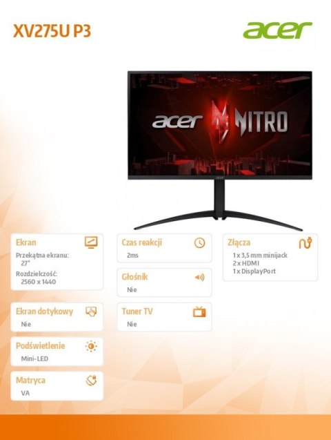 Monitor 27 cali XV275UP3biiprx VA DP HDMIx2 Monitor 27 cali XV275UP3biiprx VA DP HDMIx2