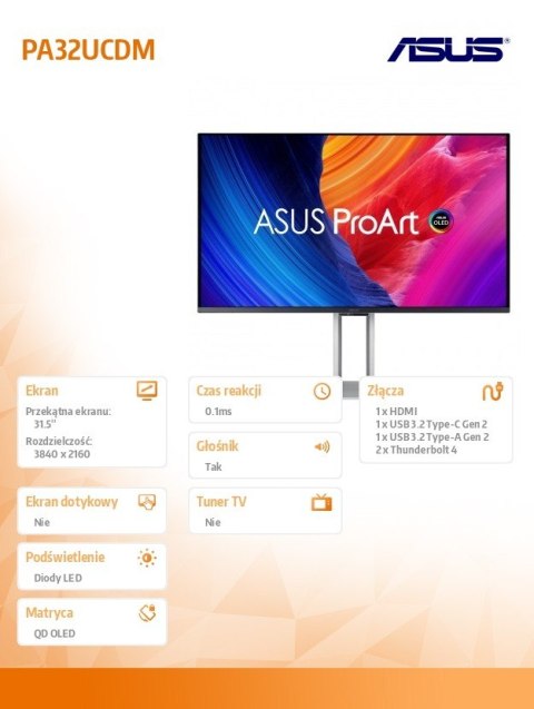 Monitor 31.5 cala PA32UCDM OLED 4K UHD QD-OLED 240Hz