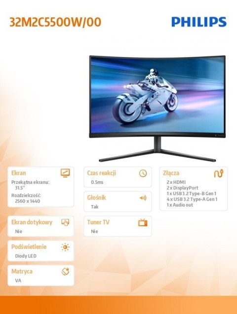 Monitor 32M2C5500W 31.5 cala Zakrzywiony VA 240Hz HDMIx2 DPx2 HAS Głośniki