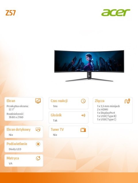 Monitor 57.1 cala Predator Z 57b Zakrzywiony DP HDMI USB Monitor 57.1 cala Predator Z 57b Zakrzywiony DP HDMI USB