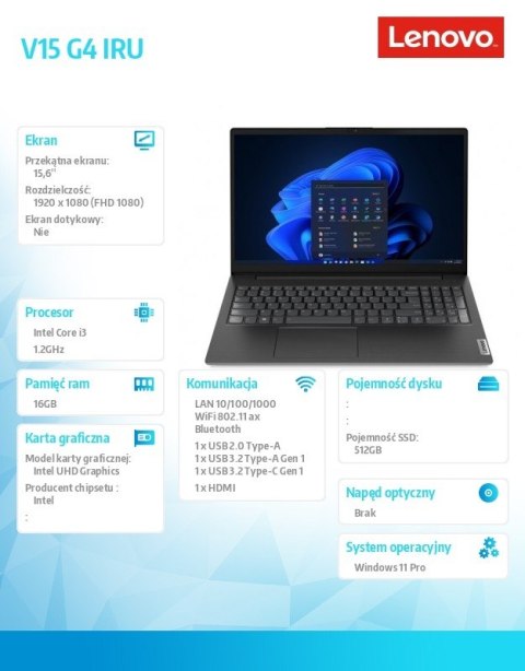 Notebook V15 G4 83A100Q6PB W11Pro i3-1315U/16GB/512GB/INT/15.6 cala FHD/3YRS OS
