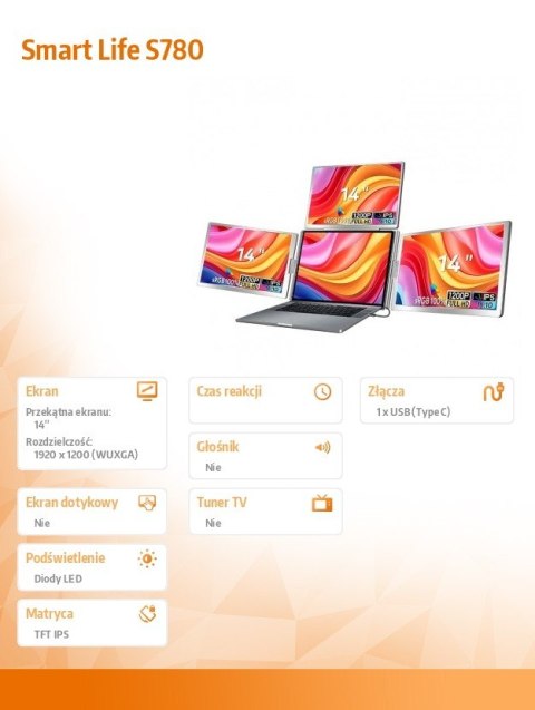 Przenośne monitory do laptopa Smart Life S780 14 cali S780 3 monitory, IPS, 1920x1200