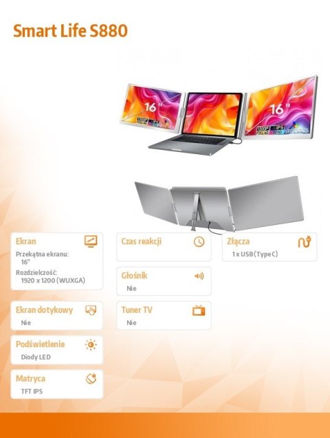 Przenośne monitory do laptopa Smart Life S880 16 '' 2 monitory,IPS,1920x1200