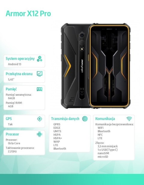 Smartfon Armor X12 4G 3/32GB IP69K Pomarańczowy