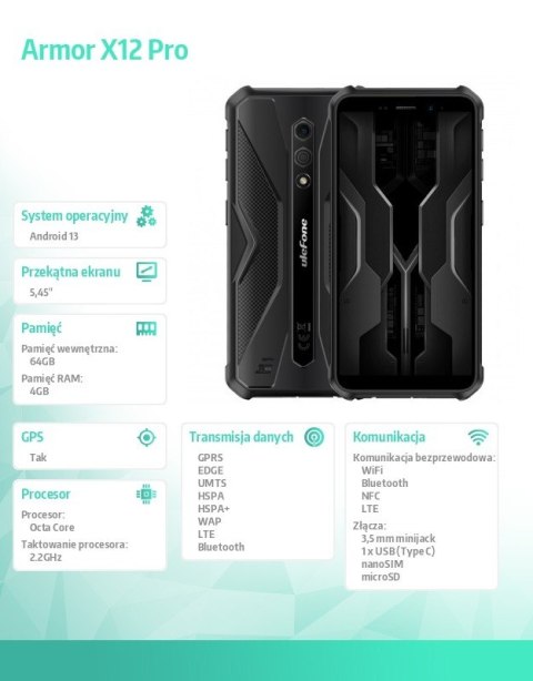 Smartfon Armor X12 Pro 4G 4/64GB IP69K Czarny