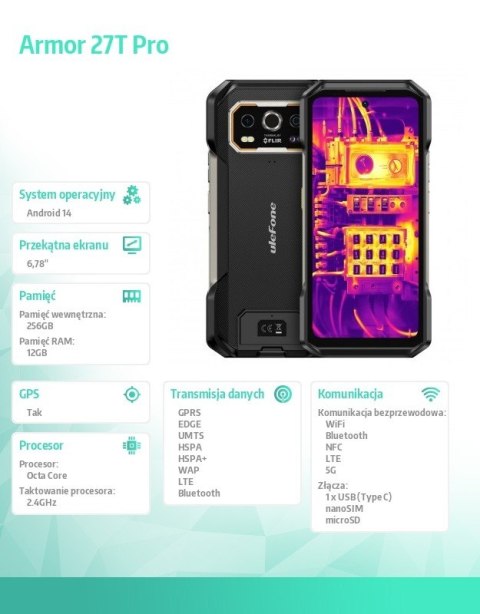 Smartfon Armor 27T Pro 5G 12/256GB IP69K termowizja Czarny