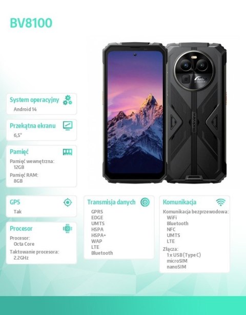 Smartfon BV8100 6.5\" 8/256GB 8800 mAh Czarny Smartfon BV8100 6.5\" 8/256GB 8800 mAh Czarny