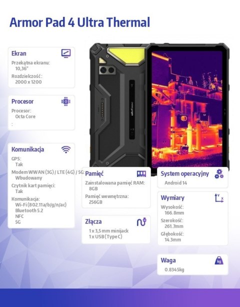 Tablet Armor Pad 4 Ultra Thermal 5G 10.36" 8/256GB IP69K termowizja Czarny Tablet Armor Pad 4 Ultra Thermal 5G 10.36" 8/256GB IP69K termowizja Czarny