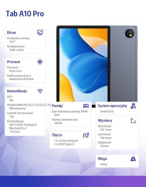 Tablet Tab A10 Pro 4G 10.1" 6/128GB Space Grey