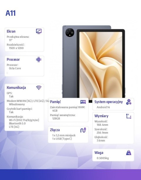 Tablet Tab A11 4G 11" 4G 4/128GB IP69K Space Grey