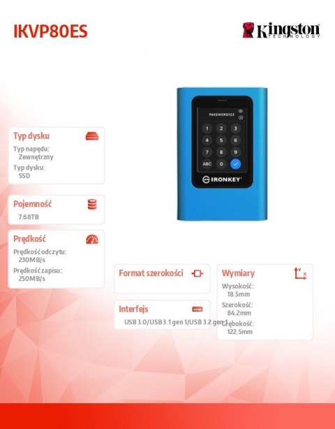 Zewnętrzny dysk SSD IKVP80ES 7680GB USB3.2 Gen1 Szyfrowany