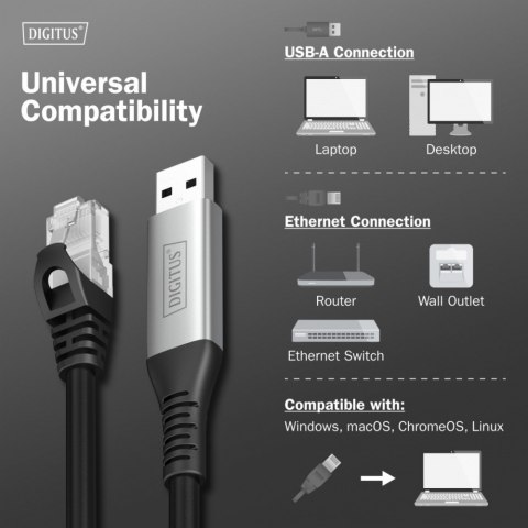 Kabel adapter USB-A - RJ45 Kat. 6A S/FTP, 1 Gbit/s, USB 3.2 Gen1, LSZH, 2m Kabel adapter USB-A - RJ45 Kat. 6A S/FTP, 1 Gbit/s, USB 3.2 Gen1, LSZH, 2m