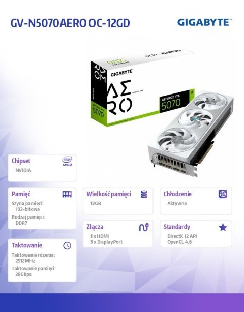 Karta graficzna GeForce RTX 5070 AERO OC 12GB GDDR7 192bit HDMI/3DP
