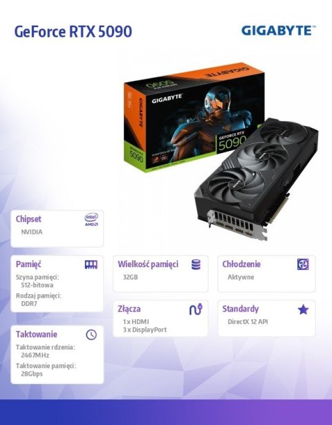 Karta graficzna GeForce RTX 5090 WINDFORCE OC 32GB 512bit GDDR7 3DP/HDMI Karta graficzna GeForce RTX 5090 WINDFORCE OC 32GB 512bit GDDR7 3DP/HDMI
