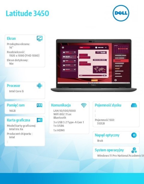 Laptop Latitude 3450 W11ProEDU i5-1345U/16/512/INT/5YB