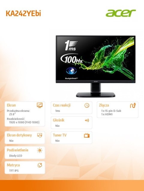 Monitor 24 cale KA242YEbi IPS 100Hz 250nits czarny Monitor 24 cale KA242YEbi IPS 100Hz 250nits czarny