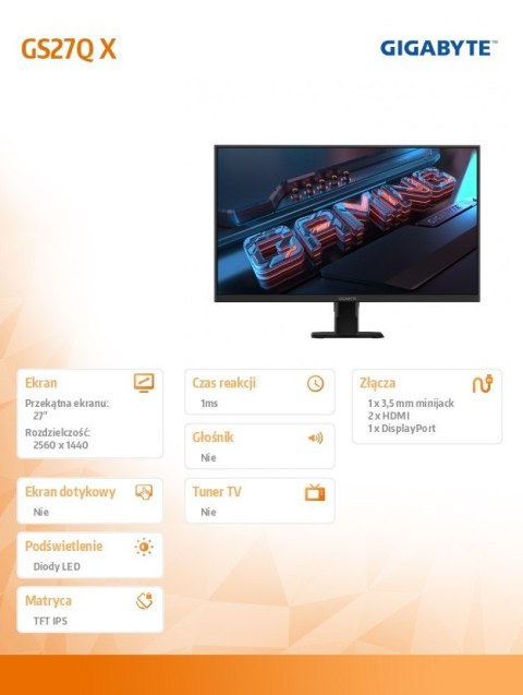 Monitor 27 cali GS27Q X WQHD IPS HDMIx2 DPx2 240HZ Monitor 27 cali GS27Q X WQHD IPS HDMIx2 DPx2 240HZ