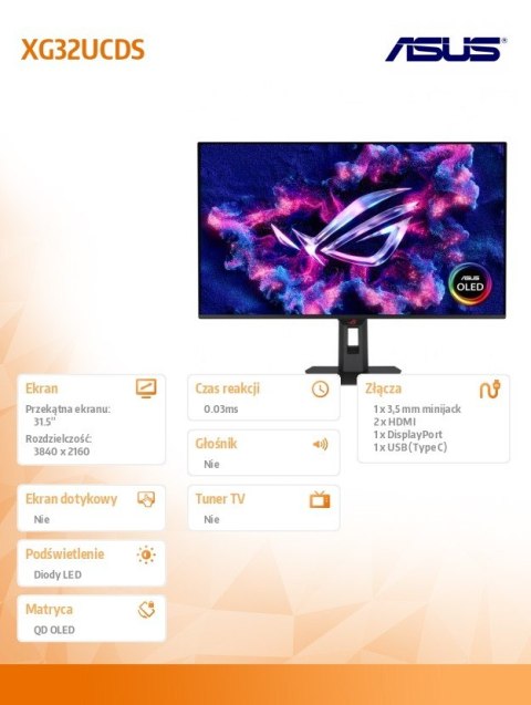 Monitor 31.5 cala XG32UCDS DP HDMI USB-C 0,03MS Monitor 31.5 cala XG32UCDS DP HDMI USB-C 0,03MS