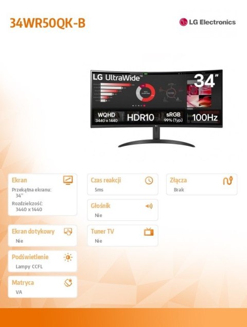 Monitor 34WR50QK-B 34 cale VA Monitor 34WR50QK-B 34 cale VA