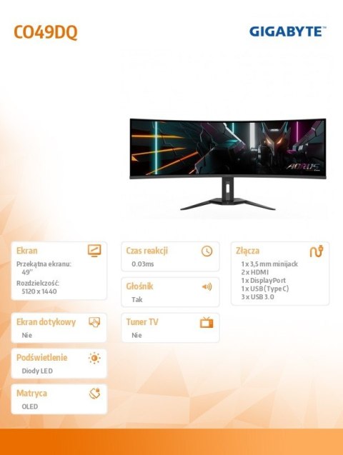 Monitor 49 cali CO49DQ OLED Dual QHD 144Hz Monitor 49 cali CO49DQ OLED Dual QHD 144Hz