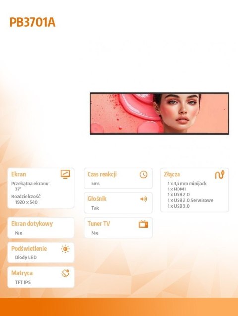 Monitor wielkoformatowy PB-3701A 37 cali 32:9 700NIT SLIM Monitor wielkoformatowy PB-3701A 37 cali 32:9 700NIT SLIM