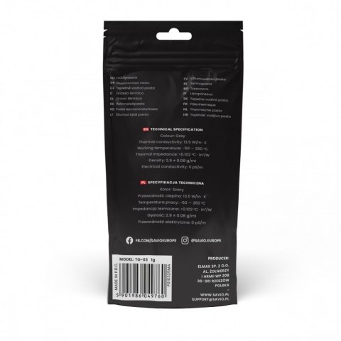 Pasta termoprzewodząca Glacier 13,5 W/mK, 1g TG-03 Pasta termoprzewodząca Glacier 13,5 W/mK, 1g TG-03