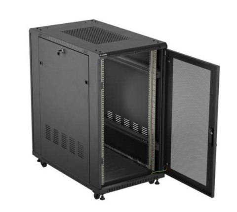Szafa instalacyjna rack stojąca 19" 22U 600x1000 czarna drzwi perforowane ( flat pack) Szafa instalacyjna rack stojąca 19" 22U 600x1000 czarna drzwi perforowane ( flat pack)